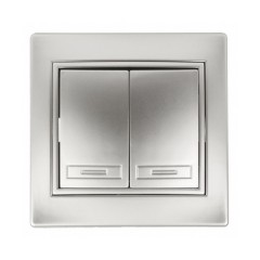 Выключатель двухклавишный 10А 250В  IP20 Intro Plano, алюминий 1-104-03