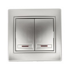 Выключатель двухклавишный с подсветкой 10А 250В  IP20 Intro Plano, алюминий 1-105-03