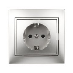 Розетка 2P+E Schuko со шторками 16А 250В IP20 Intro Plano, алюминий 1-206-03
