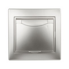 Розетка 2P+E Schuko с крышкой 16А 250В IP20 Intro Plano, алюминий 1-203-03
