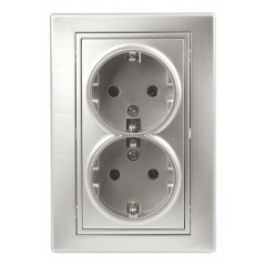 Розетка 2х2P+E Schuko 16А 250В IP20 Intro Plano, алюминий 1-205-03