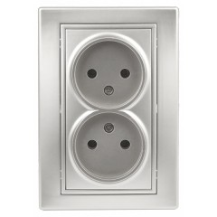 Розетка 2х2P 16А 250В IP20 Intro Plano, алюминий 1-204-03
