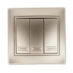 Выключатель трехклавишный 10А 250В  IP20 Intro Plano, шампань 1-106-04