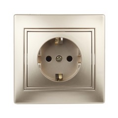 Розетка 2P+E Schuko со шторками 16А 250В IP20 Intro Plano, шампань 1-206-04