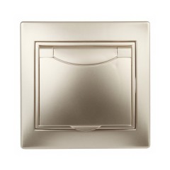 Розетка 2P+E Schuko с крышкой 16А 250В IP20 Intro Plano, шампань 1-203-04