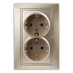 Розетка 2х2P+E Schuko 16А 250В IP20 Intro Plano, шампань 1-205-04