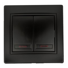 Выключатель двухклавишный с подсветкой 10А 250В  IP20 Intro Plano, антрацит 1-105-05