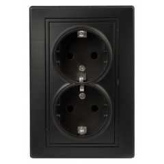 Розетка 2х2P+E Schuko 16А 250В IP20 Intro Plano, антрацит 1-205-05