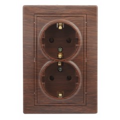 Розетка 2х2P+E Schuko 16А 250В IP20 Intro Plano, венге 1-205-10