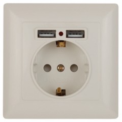 Розетка 2P+E Schuko со шторками 16А-250В + 2хUSB  Intro Solo, слоновая кость 4-410-02 (бежевый)