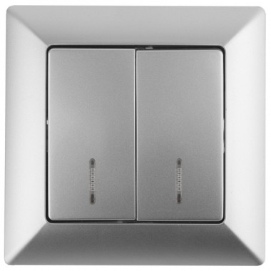 Обзор Выключатель двойной с подсветкой 10А-250В Intro Solo, алюминий 4-105-03