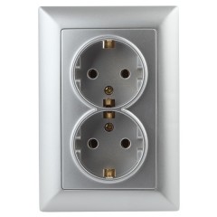 Розетка 2х2Р+Е Schuko 16А-250В Intro Solo, алюминий 4-205-03