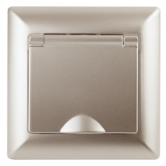 Розетка 2Р+Е Schuko с крышкой 16А-250В Intro Solo, шампань 4-203-04