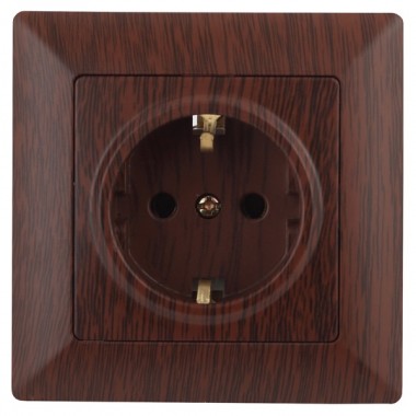 Купить Розетка 2Р+Е Schuko со шторками 16А-250В Intro Solo, венге 4-206-10