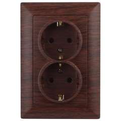 Розетка 2х2Р+Е Schuko 16А-250В Intro Solo, венге 4-205-10