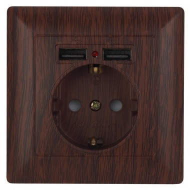 Отзывы Розетка 2P+E Schuko со шторками 16А-250В + 2хUSB  Intro Solo, венге 4-410-10