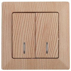 Выключатель двойной с подсветкой 10А-250В Intro Solo, сосна 4-105-11