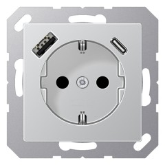 Розетка с/з и с USB-зарядным устройством тип A+тип С  Jung A Алюминий