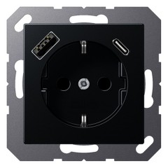 Розетка с/з и с USB-зарядным устройством тип A+тип С  Jung A Матовый антрацит