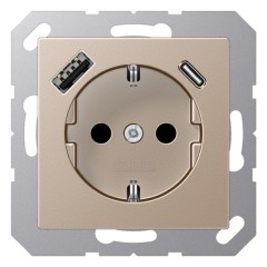 Розетка с/з и с USB-зарядным устройством тип A+тип С  Jung A шампань