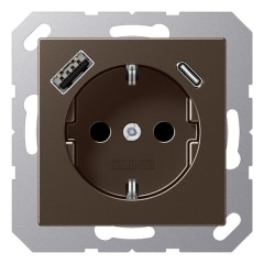 Розетка с/з и с USB-зарядным устройством тип A+тип С  Jung A Мокка