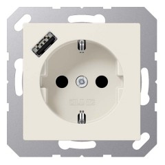 Розетка с/з и с USB-зарядным устройством тип С  Jung A Слоновая кость