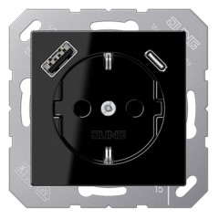 Розетка с/з и с USB-зарядным устройством тип A+тип С  Jung A Черный