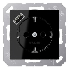 Розетка с/з и с USB-зарядным устройством тип A  Jung A Черный