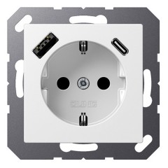 Розетка с/з и с USB-зарядным устройством тип A+тип С  Jung A Белоснежный матовый