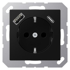 Розетка с/з и с USB-зарядным устройством тип A+тип С  Jung A Черный матовый