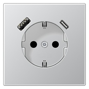 Розетка с/з и с USB-зарядным устройством тип A+тип С Jung LS Алюминий