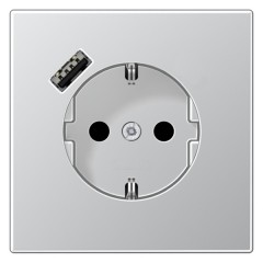 Розетка с/з и с USB-зарядным устройством тип A  Jung LS Алюминий