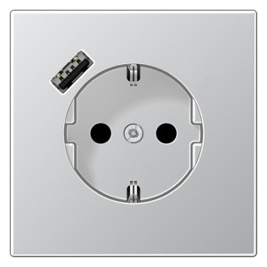 Обзор Розетка с/з и с USB-зарядным устройством тип A  Jung LS Алюминий