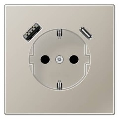 Розетка с/з и с USB-зарядным устройством тип A+тип С Jung LS Нержавеющая сталь