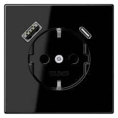 Розетка с/з и с USB-зарядным устройством тип A+тип С Jung LS Черный