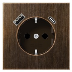 Розетка с/з и с USB-зарядным устройством тип A+тип С Jung LS Латунь Antik