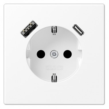 Обзор Розетка с/з и с USB-зарядным устройством тип A+тип С Jung LS Белоснежный матовый