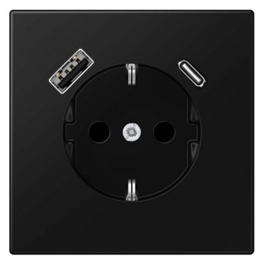 Купить Розетка с/з и с USB-зарядным устройством тип A+тип С Jung LS Черный матовый