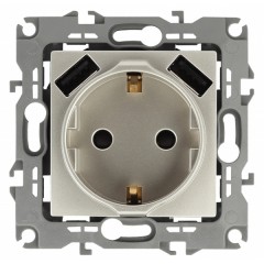 Розетка 2P+E 16A 250В со шторками и зарядкой 2xUSB 5В 3А Эра12, шампань 12-4109-04