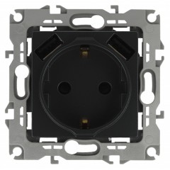 Розетка 2P+E 16A 250В со шторками и зарядкой 2xUSB 5В 3А Эра12, антрацит 12-4109-05