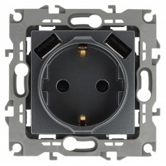 Розетка 2P+E 16A 250В со шторками и зарядкой 2xUSB 5В 3А Эра12, графит 12-4109-12