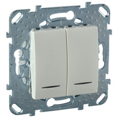 Переключатель двухклавишный  с подсветкой SE Unica, бежевый