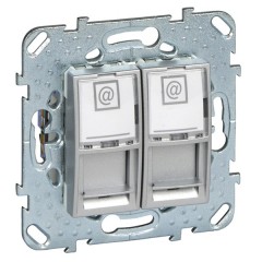 Компьютерная розетка  2хRJ45 кат. 5е с полем для надписи  SE Unica Top, алюминий