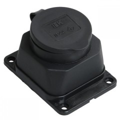 Розетка каучуковая настенная с крышкой 2P+E 16А 250В IP44 черная РБ13-1-0м ОМЕГА IEK