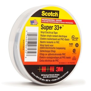 Изолента ПВХ 3M Scotch Super 33+ черная 19мм х 20 метров (от -18°С до +105°С)