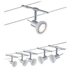 Тросовая система 5 светильников Paulmann Set Sheela GU5.3 max. 5x10W 230/12V 10m хром матовый/опал