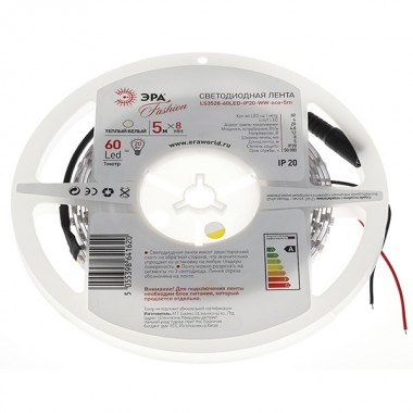 Купить Светодиодная лента ЭРА LS3528-60LED-IP20-WW-eco-5m 4,8W/m 12V теплый белый 5055398641620