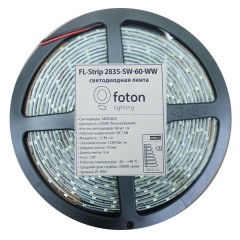 Светодиодная лента FL-Strip 2835-SW 60-WW 12W/m DC-12V IP65 10x5000mm 1250lm/m теплый белый