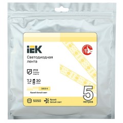 Лента LED 5м LSR-5050WW30-7,2-IP20-12В IEK теплый белый