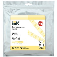 Лента LED 5м LSR-5050WW60-14,4-IP65-12В IEK теплый белый